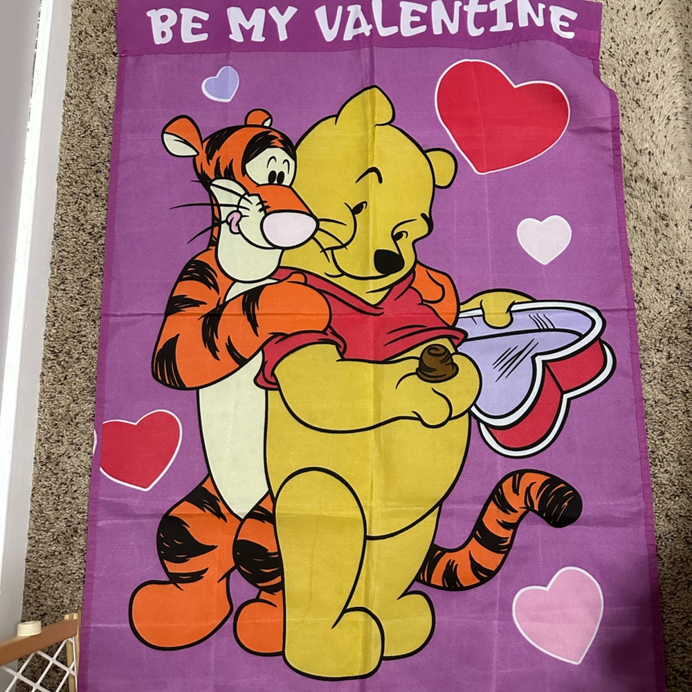 Vintage Disney Winnie the Pooh Valentines Day House Flag